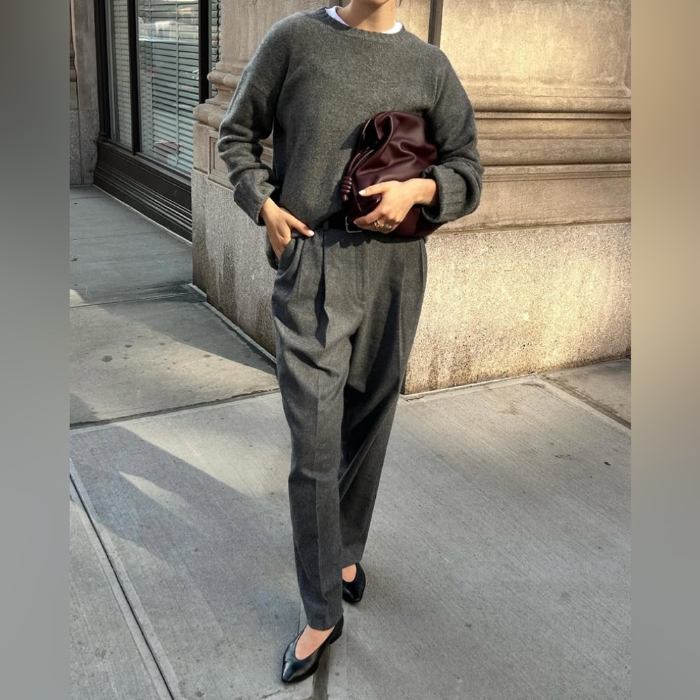 Veronica Beard Charcoal Gray High-Waist Pleated Trousers